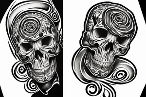 Skull hourglass black and white spiral momento mori tattoo idea