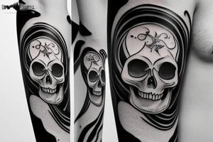 Skull hourglass black and white spiral momento mori tattoo idea
