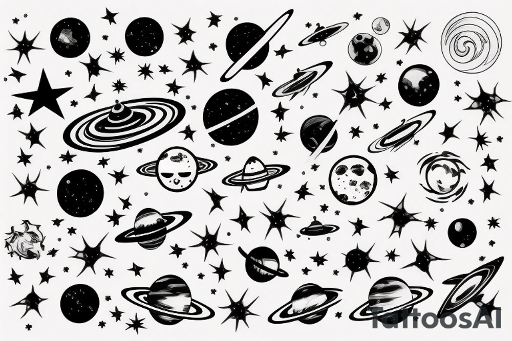 Space black hole blackhole stars interstellar planets detailed colorful tattoo idea