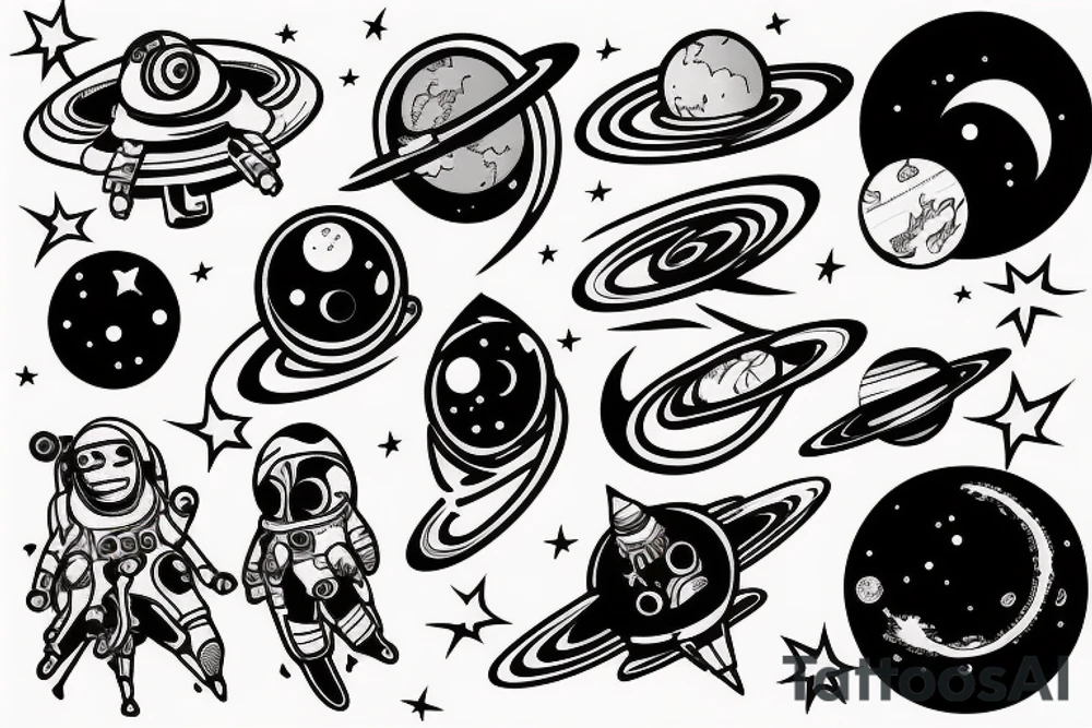 Space black hole blackhole stars interstellar planets detailed colorful tattoo idea