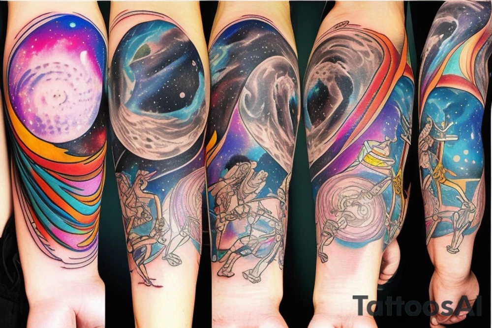 Space black hole blackhole stars interstellar planets detailed colorful tattoo idea