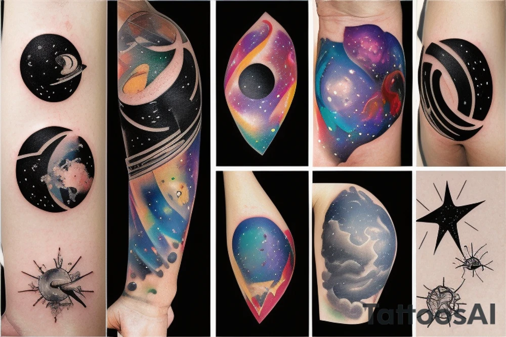 Space black hole blackhole stars interstellar planets detailed colorful tattoo idea
