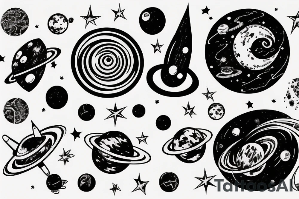Space black hole blackhole stars interstellar planets detailed colorful tattoo idea