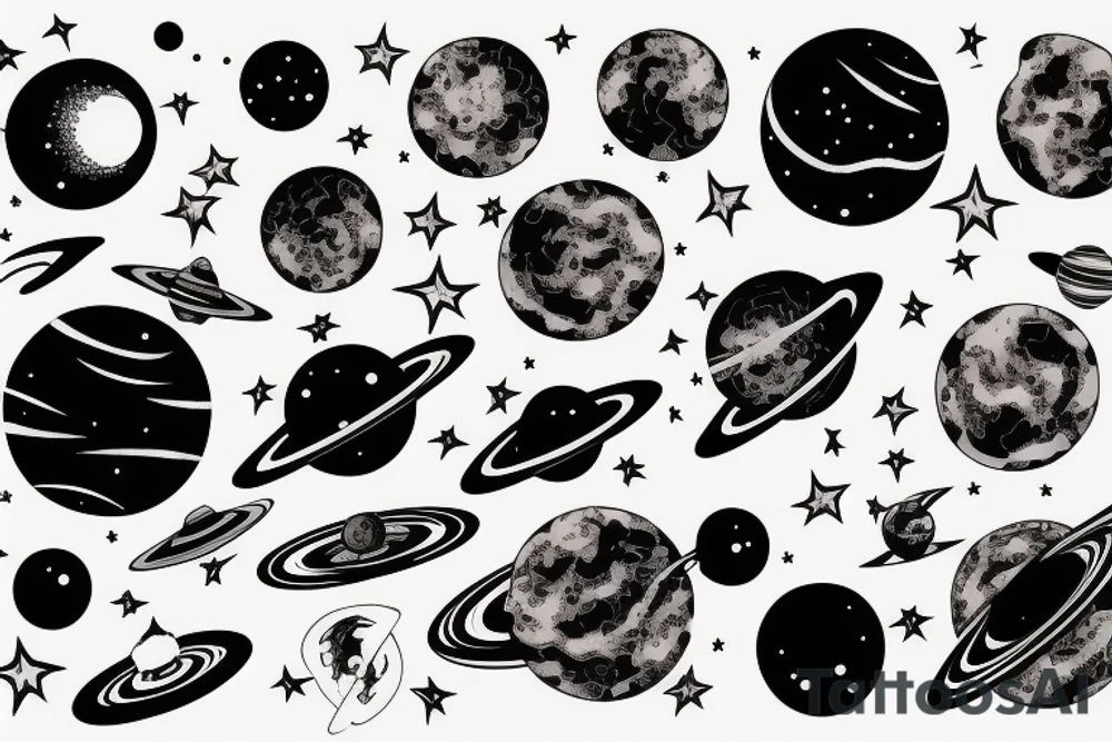 Space black hole blackhole stars interstellar planets detailed colorful tattoo idea
