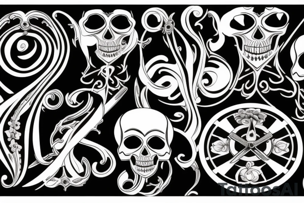 Skull hourglass black and white spiral momento mori tattoo idea