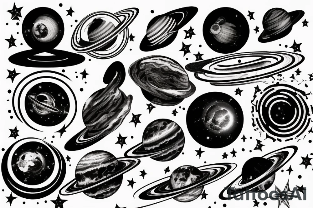 Space black hole blackhole stars interstellar planets detailed colorful tattoo idea