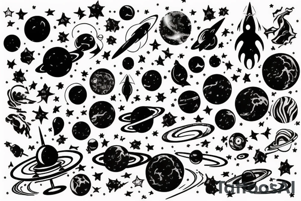Space black hole blackhole stars interstellar planets detailed colorful tattoo idea
