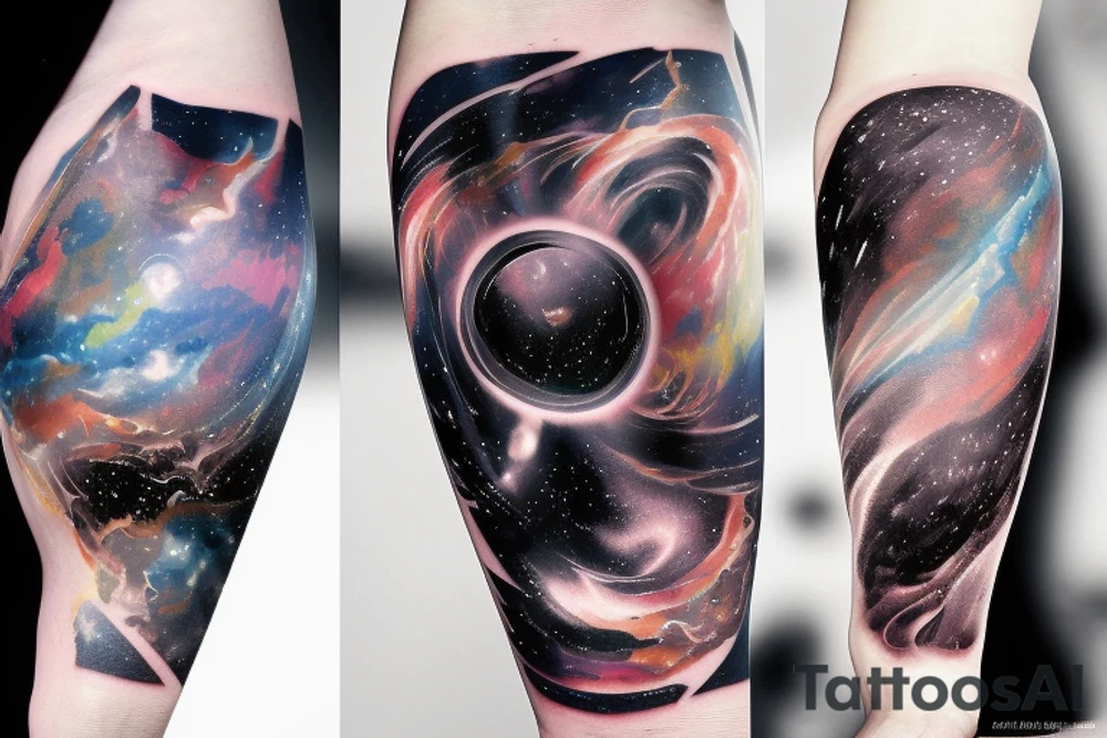 Space black hole blackhole stars interstellar planets detailed colorful tattoo idea