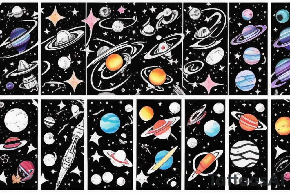Space black hole blackhole stars interstellar planets detailed colorful tattoo idea