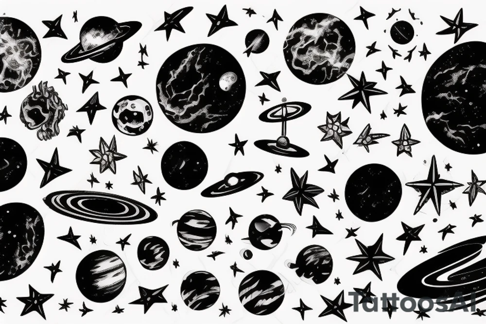 Space black hole blackhole stars interstellar planets detailed colorful tattoo idea
