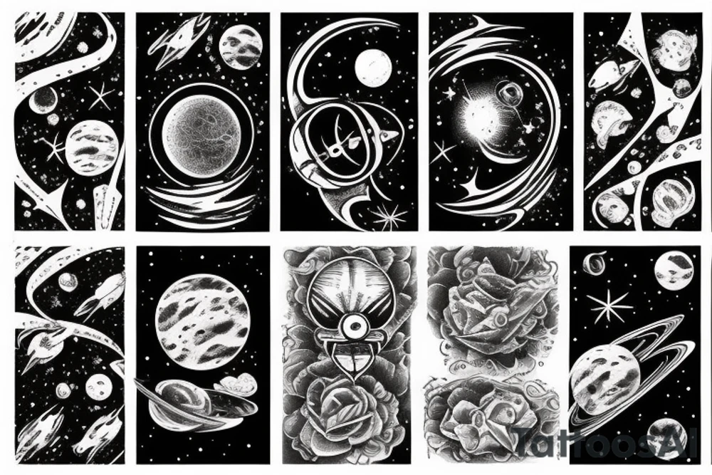 Space black hole blackhole stars interstellar planets detailed colorful tattoo idea