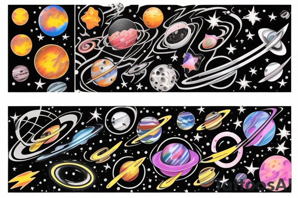 Space black hole blackhole stars interstellar planets detailed colorful tattoo idea