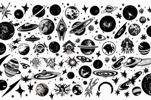 Space black hole blackhole stars interstellar planets detailed colorful sci-fi tattoo idea
