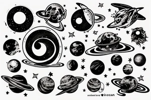 Space black hole blackhole stars interstellar planets detailed colorful sci-fi tattoo idea