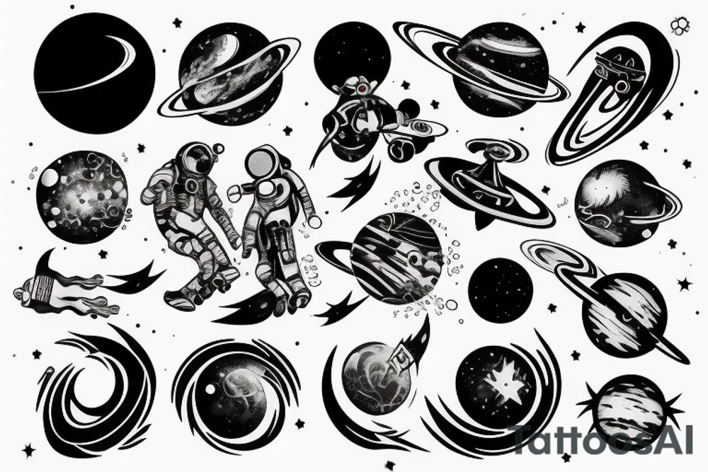 Space black hole blackhole stars interstellar planets detailed colorful sci-fi tattoo idea