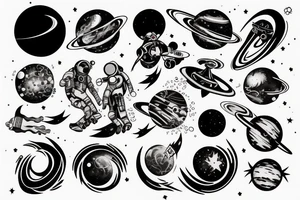 Space black hole blackhole stars interstellar planets detailed colorful sci-fi tattoo idea