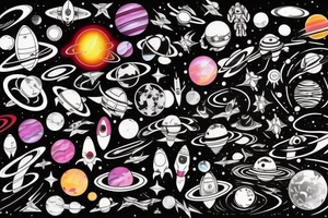 Space black hole blackhole stars interstellar planets detailed colorful sci-fi tattoo idea