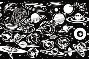 Space black hole blackhole stars interstellar planets detailed colorful sci-fi tattoo idea