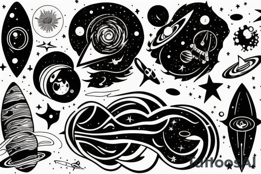 Space black hole blackhole stars interstellar planets detailed colorful sci-fi tattoo idea