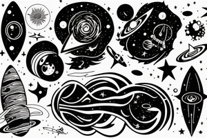 Space black hole blackhole stars interstellar planets detailed colorful sci-fi tattoo idea