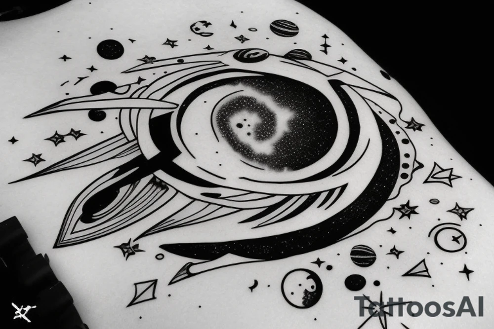 Space black hole blackhole stars interstellar planets detailed colorful sci-fi tattoo idea