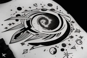 Space black hole blackhole stars interstellar planets detailed colorful sci-fi tattoo idea