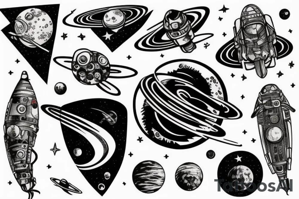 Space black hole blackhole stars interstellar planets detailed colorful sci-fi tattoo idea