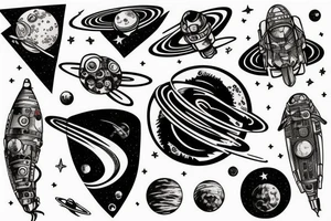 Space black hole blackhole stars interstellar planets detailed colorful sci-fi tattoo idea
