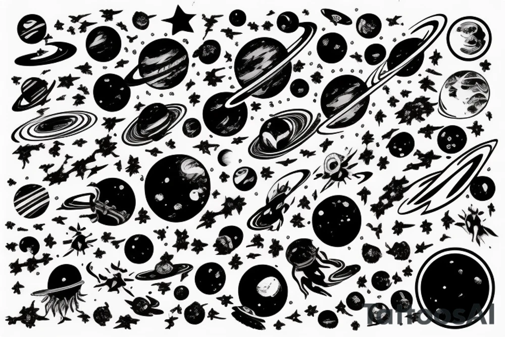 Space black hole blackhole stars interstellar planets detailed colorful sci-fi tattoo idea