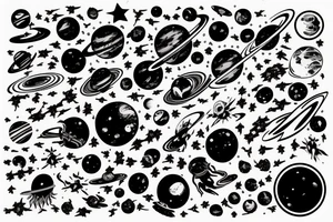 Space black hole blackhole stars interstellar planets detailed colorful sci-fi tattoo idea