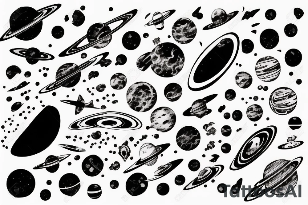 Space black hole blackhole stars interstellar planets detailed colorful sci-fi tattoo idea