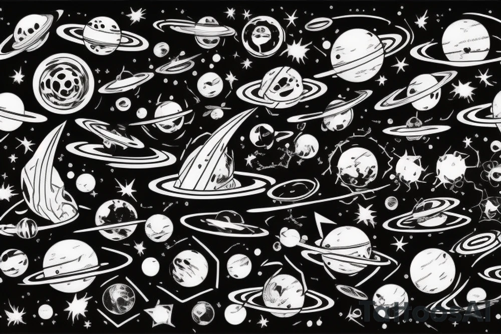 Space black hole blackhole stars interstellar planets detailed colorful sci-fi tattoo idea