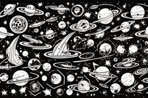 Space black hole blackhole stars interstellar planets detailed colorful sci-fi tattoo idea