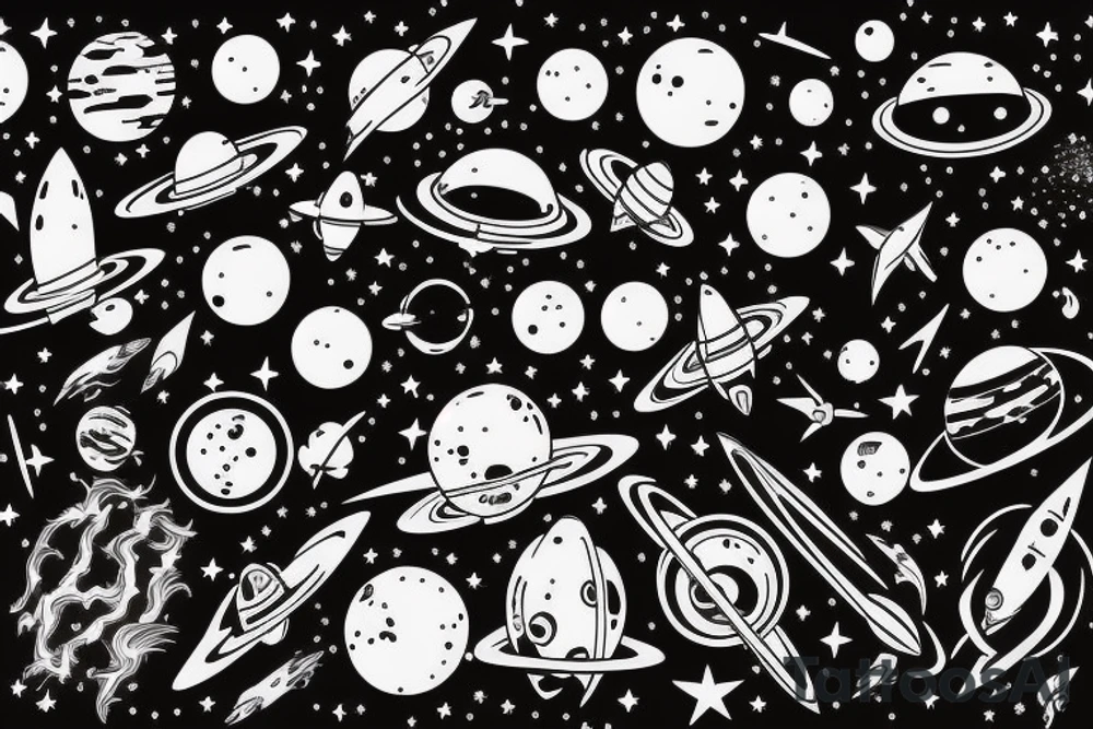 Space black hole blackhole stars interstellar planets detailed colorful sci-fi tattoo idea