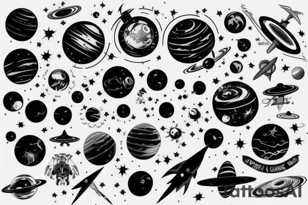 Space black hole blackhole stars interstellar planets detailed colorful sci-fi tattoo idea