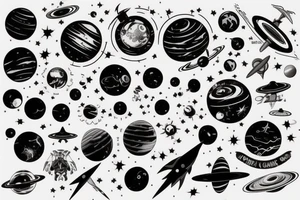 Space black hole blackhole stars interstellar planets detailed colorful sci-fi tattoo idea