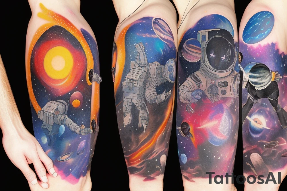 Space  blackhole stars interstellar planets detailed colorful sci-fi tattoo idea
