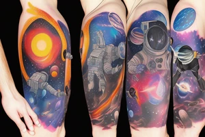 Space  blackhole stars interstellar planets detailed colorful sci-fi tattoo idea