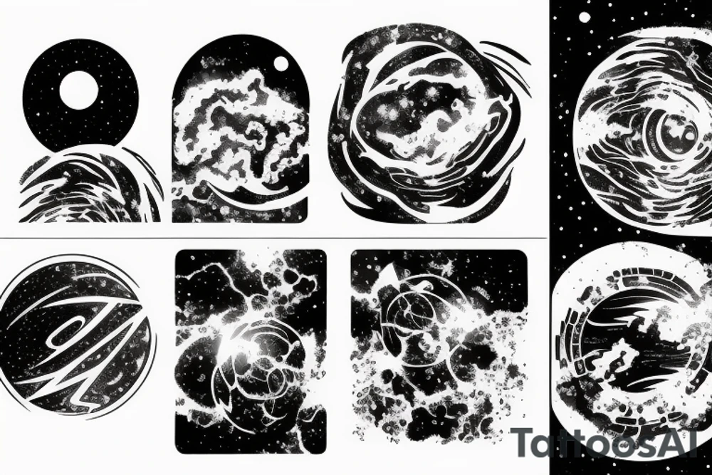 Space blackhole stars interstellar planets detailed colorful sci-fi tattoo idea