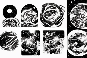 Space  blackhole stars interstellar planets detailed colorful sci-fi tattoo idea