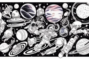 Space  blackhole stars interstellar planets detailed colorful sci-fi tattoo idea