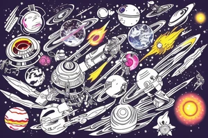 Space  blackhole stars interstellar planets detailed colorful sci-fi tattoo idea