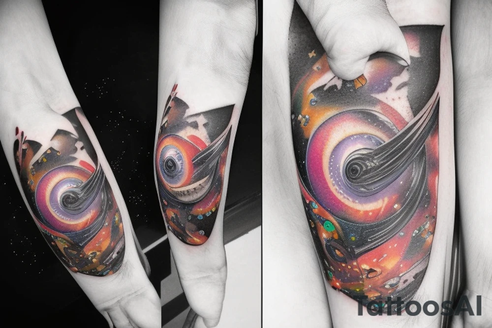 Space  blackhole stars interstellar planets detailed colorful fantasy unreal tattoo idea
