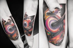 Space  blackhole stars interstellar planets detailed colorful fantasy unreal tattoo idea