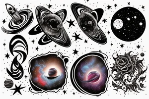 Space  blackhole stars interstellar planets detailed colorful fantasy unreal tattoo idea