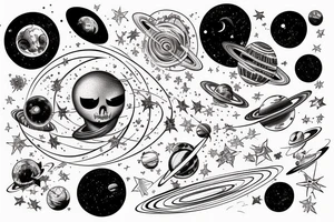 Space  blackhole stars interstellar planets detailed colorful fantasy unreal tattoo idea