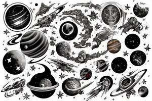 Space  blackhole stars interstellar planets detailed colorful fantasy unreal tattoo idea