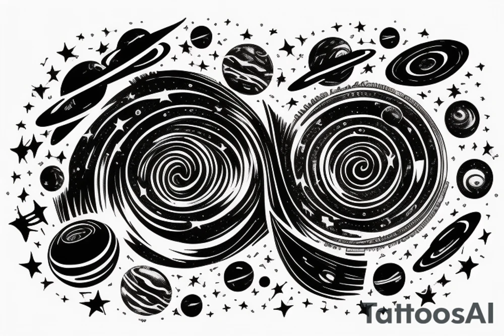 Space  black_hole stars interstellar planets detailed colorful fantasy magical accretion disk tattoo idea