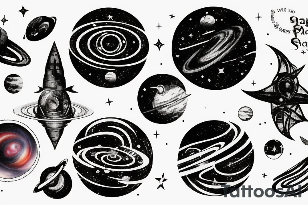 Space  black_hole stars interstellar planets detailed colorful fantasy magical accretion disk tattoo idea