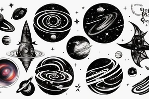 Space  black_hole stars interstellar planets detailed colorful fantasy magical accretion disk tattoo idea